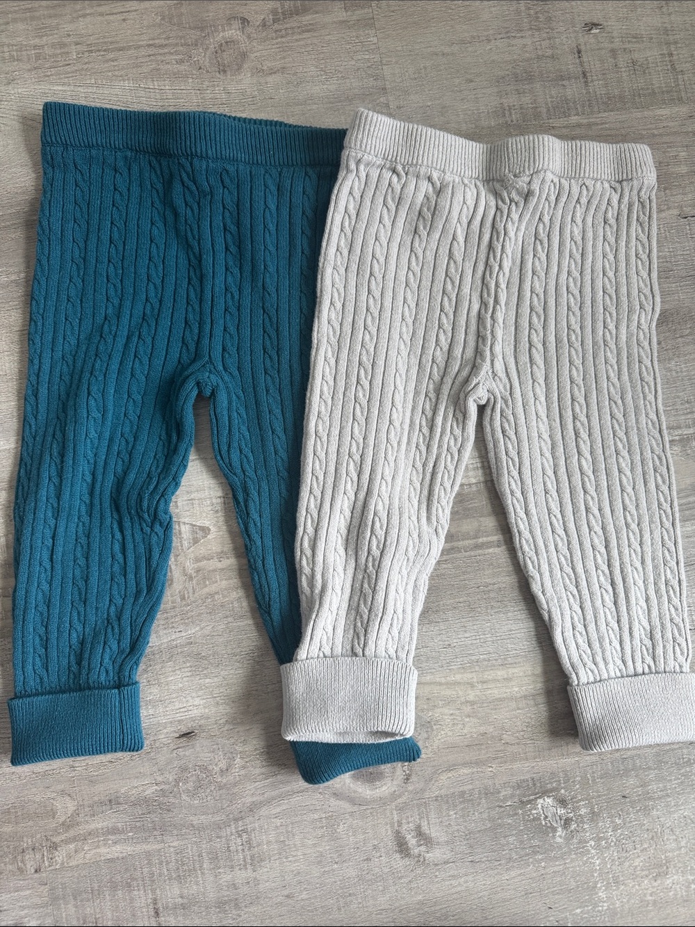 Joe Fresh Teal and Light Gray Cable Knit Baby Leggings
